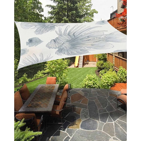 Outdoor Sun Shade Sail 12'x16', Beach Coastal Fish Patio Beach Shade Canopy Cloth Waterproof, Watercolor Sea Ocean Nautical TearResistant & UV Protection Sun Sail for Backyard Garden Deck