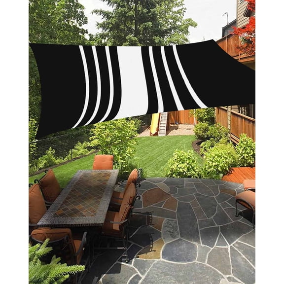 Outdoor Sun Shade Sail 12'x16', Black White Stripe Patio Beach Shade Canopy Cloth Waterproof, Modern Rustic Vertical Striped TearResistant & UV Protection Sun Sail for Backyard Garden Deck