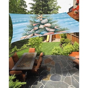 Outdoor Sun Shade Sail 12'x16', Blue Coastal Christmas Patio Beach Shade Canopy Cloth Waterproof, Nautical Summer Beach Shell Conch TearResistant & UV Protection Sun Sail for Backyard Garden Deck