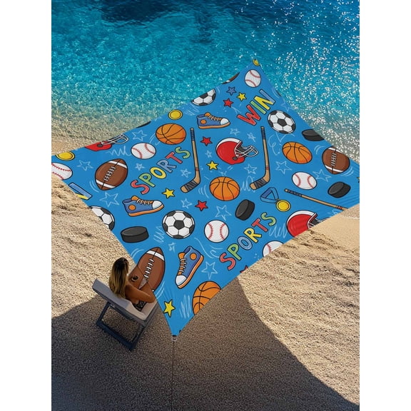 Outdoor Sun Shade Sail 12'x16', Blue Sports Patio Beach Shade Canopy Cloth Waterproof, Football Basketball Rugby Baseball TearResistant & UV Protection Sun Sail for Backyard Garden Deck