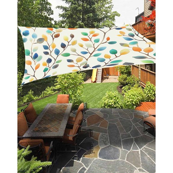 Outdoor Sun Shade Sail 12'x16', Colorful Leaf Patio Beach Shade Canopy Cloth Waterproof, Spring Vintage Botanical Summer TearResistant & UV Protection Sun Sail for Backyard Garden Deck