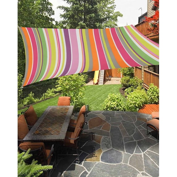 Outdoor Sun Shade Sail 12'x16', Colorful Striped Patio Beach Shade Canopy Cloth Waterproof, Farmhouse Modern Stripes Art TearResistant & UV Protection Sun Sail for Backyard Garden Deck