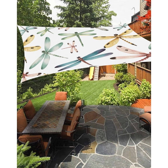 Outdoor Sun Shade Sail 12'x16', Dragonfly Patio Beach Shade Canopy Cloth Waterproof, Watercolor Colorful Nature Painting Art TearResistant & UV Protection Sun Sail for Backyard Garden Deck