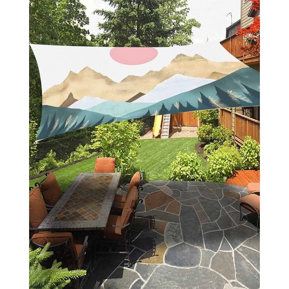 Outdoor Sun Shade Sail 12'x16', Mountain Tree Patio Beach Shade Canopy Cloth Waterproof, Nature Forest Sun Landscape TearResistant & UV Protection Sun Sail for Backyard Garden Deck
