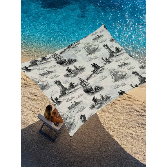 Outdoor Sun Shade Sail 12'x16', Nautical Lighthouse Patio Beach Shade Canopy Cloth Waterproof, Farmhouse Retro Ocean Ship Map TearResistant & UV Protection Sun Sail for Backyard Garden Deck