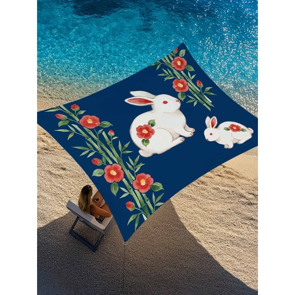 Outdoor Sun Shade Sail 12'x16', Navy Blue Cute Bunnies Patio Beach Shade Canopy Cloth Waterproof, Farmhouse Rustic Floral Botanical TearResistant & UV Protection Sun Sail for Backyard Garden Deck