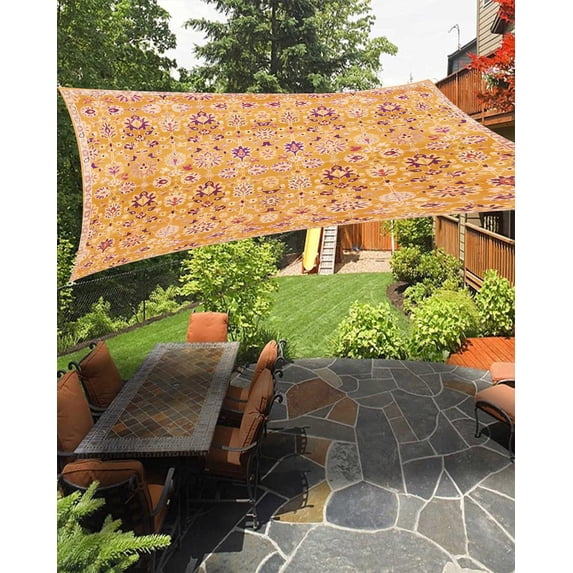 Outdoor Sun Shade Sail 12'x16', Orange Yellow Boho Patio Beach Shade Canopy Cloth Waterproof, Vintage Shabby Abstract Geometric Art TearResistant & UV Protection Sun Sail for Backyard Garden Deck