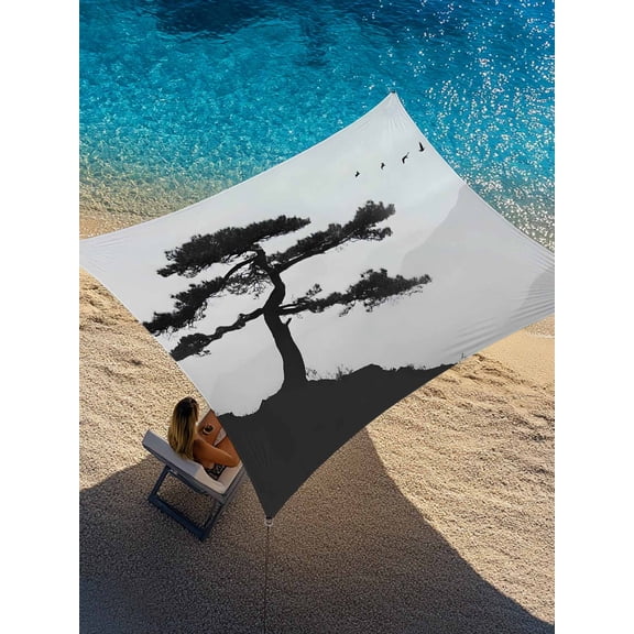 Outdoor Sun Shade Sail 12'x16', Pine Trees Patio Beach Shade Canopy Cloth Waterproof, Modern Nature Foreset Mountains Birds TearResistant & UV Protection Sun Sail for Backyard Garden Deck