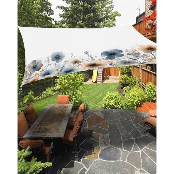Outdoor Sun Shade Sail 12'x16', Poppies Floral Patio Beach Shade Canopy Cloth Waterproof, Spring Botanical Flowers Summer TearResistant & UV Protection Sun Sail for Backyard Garden Deck