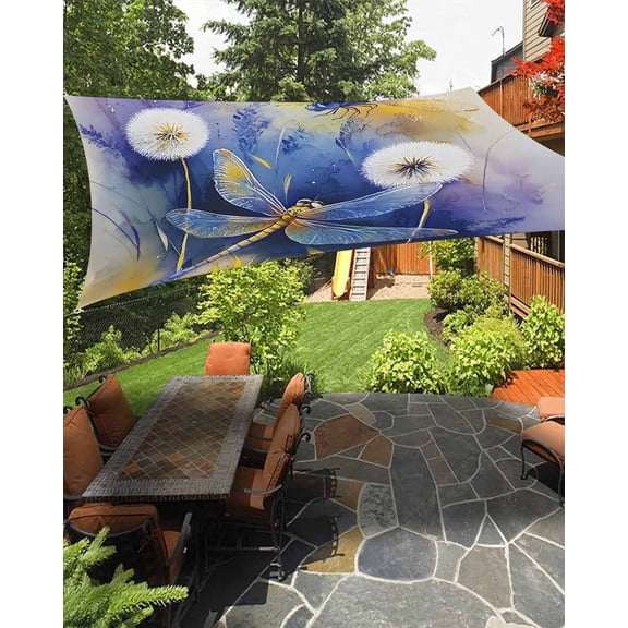 Outdoor Sun Shade Sail 12'x16', Purple Dragonfly Patio Beach Shade Canopy Cloth Waterproof, Watercolor Spring Summer Floral TearResistant & UV Protection Sun Sail for Backyard Garden Deck