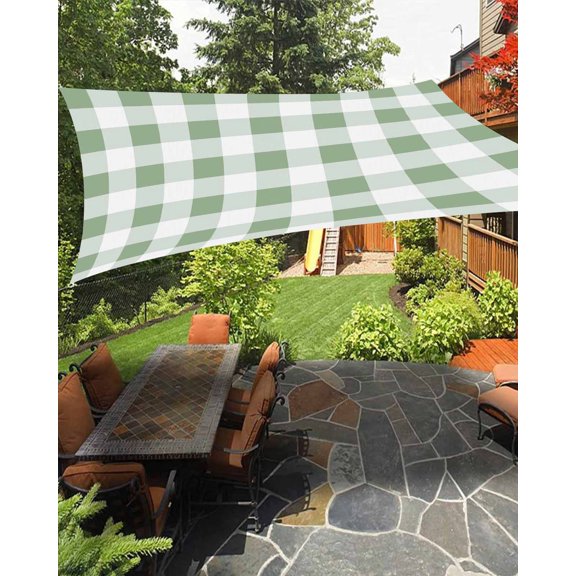 Outdoor Sun Shade Sail 12'x16', Sage Green Checkered Patio Beach Shade Canopy Cloth Waterproof, Green White Buffalo Plaid TearResistant & UV Protection Sun Sail for Backyard Garden Deck