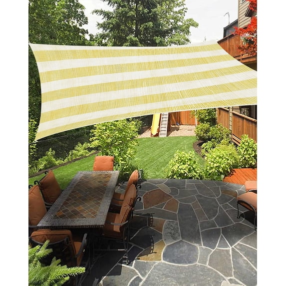 Outdoor Sun Shade Sail 12'x16', Yellow Striped Patio Beach Shade Canopy Cloth Waterproof, Farmhouse Vintage Stripes TearResistant & UV Protection Sun Sail for Backyard Garden Deck