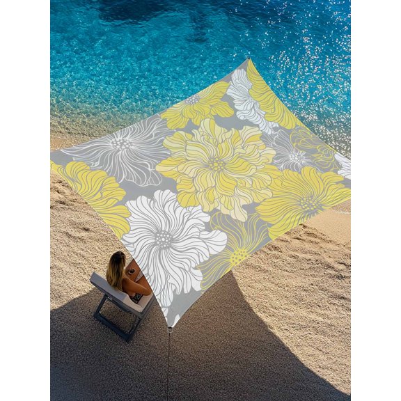Outdoor Sun Shade Sail 12'x16', Yellow White Floral Patio Beach Shade Canopy Cloth Waterproof, Farmhouse Flowers Spring Grey TearResistant & UV Protection Sun Sail for Backyard Garden Deck