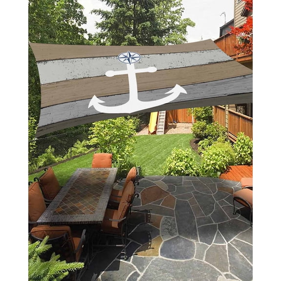 Outdoor Sun Shade Sail 14'x18', Anchor Brown Patio Beach Shade Canopy Cloth Waterproof, Nautical Grey Rustic Farmhouse Wood Grain TearResistant & UV Protection Sun Sail for Backyard Garden Deck