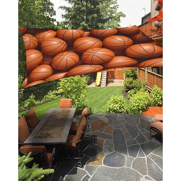 Outdoor Sun Shade Sail 14'x18', Basketball Patio Beach Shade Canopy Cloth Waterproof, Sports Brown Basketball TearResistant & UV Protection Sun Sail for Backyard Garden Deck