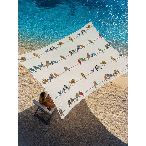 Outdoor Sun Shade Sail 14'x18', Beige Birds Patio Beach Shade Canopy Cloth Waterproof, Funny Cute Snowflake Wire Sparrow Rustic TearResistant & UV Protection Sun Sail for Backyard Garden Deck