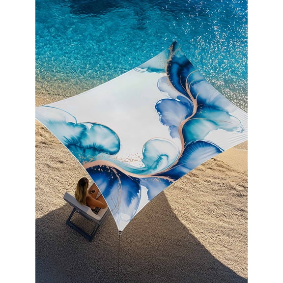 Outdoor Sun Shade Sail 14'x18', Blue Marble Stone Patio Beach Shade Canopy Cloth Waterproof, Ink Splash Country Marble Abstract TearResistant & UV Protection Sun Sail for Backyard Garden Deck