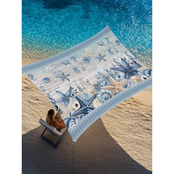 Outdoor Sun Shade Sail 14'x18', Blue Starfish Coastal Patio Beach Shade Canopy Cloth Waterproof, Summer Beach Nautical Coral Shell TearResistant & UV Protection Sun Sail for Backyard Garden Deck
