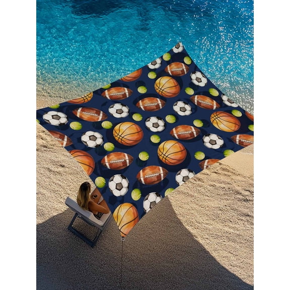 Outdoor Sun Shade Sail 14'x18', Brown Basketball Football Patio Beach Shade Canopy Cloth Waterproof, Ball Watercolor Navy Blue TearResistant & UV Protection Sun Sail for Backyard Garden Deck
