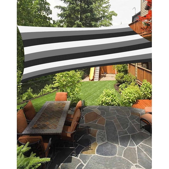 Outdoor Sun Shade Sail 14'x18', Grey Black White Striped Patio Beach Shade Canopy Cloth Waterproof, Farmhouse Stripes TearResistant & UV Protection Sun Sail for Backyard Garden Deck
