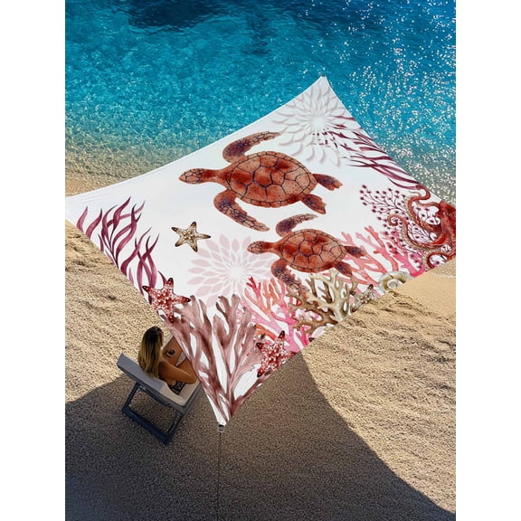 Outdoor Sun Shade Sail 14'x18', Ocean Red Turtles Patio Beach Shade Canopy Cloth Waterproof, Coastal Coral Nautical Seagrass Flowers TearResistant & UV Protection Sun Sail for Backyard Garden Deck