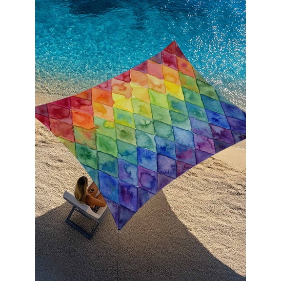 Outdoor Sun Shade Sail 14'x18', Rainbow Patchwork Patio Beach Shade Canopy Cloth Waterproof, Watercolor Colorful Diamond Art TearResistant & UV Protection Sun Sail for Backyard Garden Deck