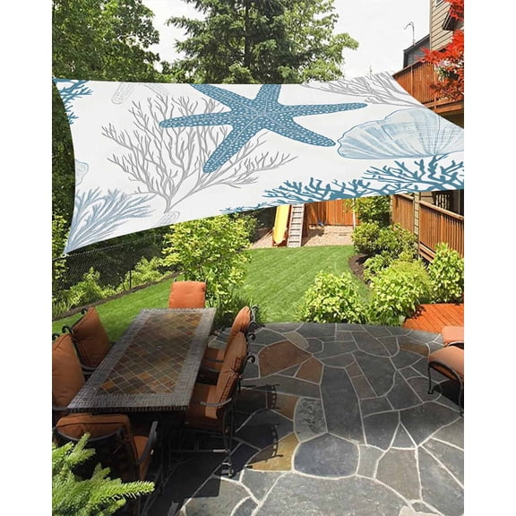 Outdoor Sun Shade Sail 14'x18', Starfish Coral Patio Beach Shade Canopy Cloth Waterproof, Coastal Ocean Seagrass Nautical Nature TearResistant & UV Protection Sun Sail for Backyard Garden Deck