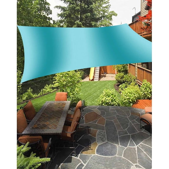 Outdoor Sun Shade Sail 14'x18', Teal Ombre Patio Beach Shade Canopy Cloth Waterproof, Modern Abstract Art Farmhouse Gradient TearResistant & UV Protection Sun Sail for Backyard Garden Deck