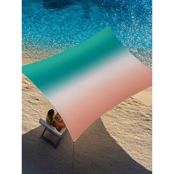 Outdoor Sun Shade Sail 14'x18', Teal Pink Ombre Patio Beach Shade Canopy Cloth Waterproof, Modern Gradient Abstract Art TearResistant & UV Protection Sun Sail for Backyard Garden Deck