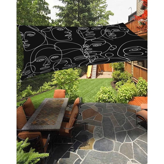 Outdoor Sun Shade Sail 6.5'x10', Abstract Style Patio Beach Shade Canopy Cloth Waterproof, Black Face Line Modern Character Art TearResistant & UV Protection Sun Sail for Backyard Garden Deck