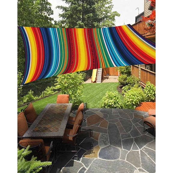 Outdoor Sun Shade Sail 6.5'x10', Abstract Vertical Striped Patio Beach Shade Canopy Cloth Waterproof, Colorful Rainbow Stripes Retro TearResistant & UV Protection Sun Sail for Backyard Garden Deck