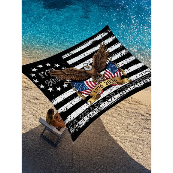 Outdoor Sun Shade Sail 6.5'x10', Anniversary USA Flag Patio Beach Shade Canopy Cloth Waterproof, Black American Flag Eagle TearResistant & UV Protection Sun Sail for Backyard Garden Deck