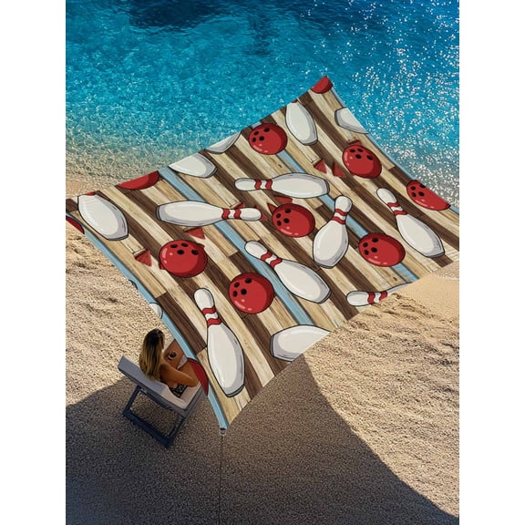 Outdoor Sun Shade Sail 6.5'x10', Cartoon Bowling Patio Beach Shade Canopy Cloth Waterproof, Modern Funny Balls Sports Wood Grain TearResistant & UV Protection Sun Sail for Backyard Garden Deck