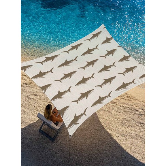 Outdoor Sun Shade Sail 6.5'x10', Coastal Shark Patio Beach Shade Canopy Cloth Waterproof, Ocean Sea Nautical Rustic TearResistant & UV Protection Sun Sail for Backyard Garden Deck