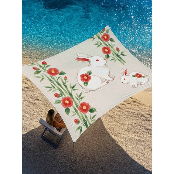 Outdoor Sun Shade Sail 6.5'x10', Cute Bunnies Patio Beach Shade Canopy Cloth Waterproof, Farmhouse Rustic Floral Botanical Burlap TearResistant & UV Protection Sun Sail for Backyard Garden Deck