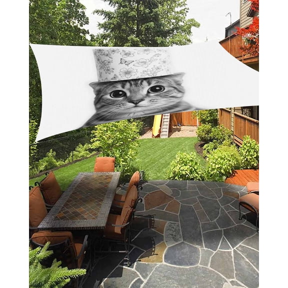 Outdoor Sun Shade Sail 6.5'x10', Cute Cat Patio Beach Shade Canopy Cloth Waterproof, Funny Animal Toilet Paper Abstract Art TearResistant & UV Protection Sun Sail for Backyard Garden Deck