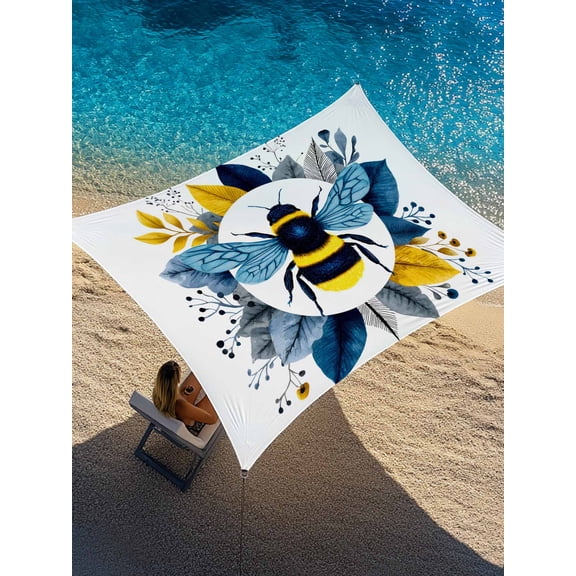 Outdoor Sun Shade Sail 6.5'x10', Farmhouse Bees Patio Beach Shade Canopy Cloth Waterproof, Spring Summer Flowers Blossom Watercolor TearResistant & UV Protection Sun Sail for Backyard Garden Deck