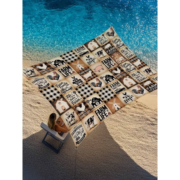 Outdoor Sun Shade Sail 6.5'x10', Farmhouse Checkered Patio Beach Shade Canopy Cloth Waterproof, Rustic Retro Farm Life Assembling TearResistant & UV Protection Sun Sail for Backyard Garden Deck