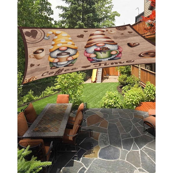 Outdoor Sun Shade Sail 6.5'x10', Farmhouse Coffee Time Patio Beach Shade Canopy Cloth Waterproof, Vintage Gnomes Desserts Brown Wood TearResistant & UV Protection Sun Sail for Backyard Garden Deck