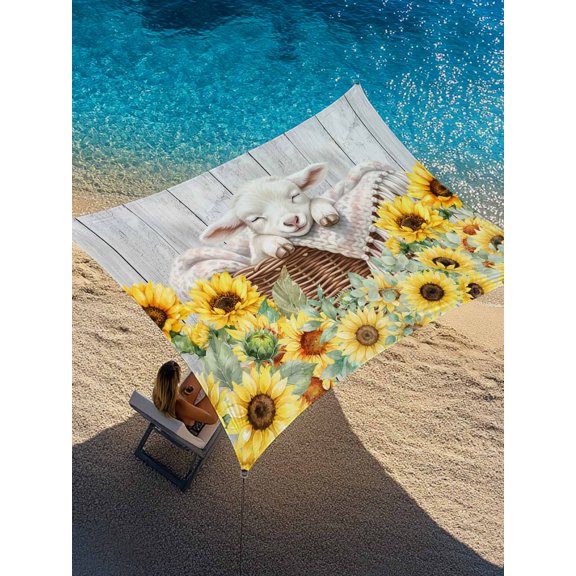 Outdoor Sun Shade Sail 6.5'x10', Farmhouse Sheeps Patio Beach Shade Canopy Cloth Waterproof, Country Cabins Sunflowers Wooden Grain TearResistant & UV Protection Sun Sail for Backyard Garden Deck