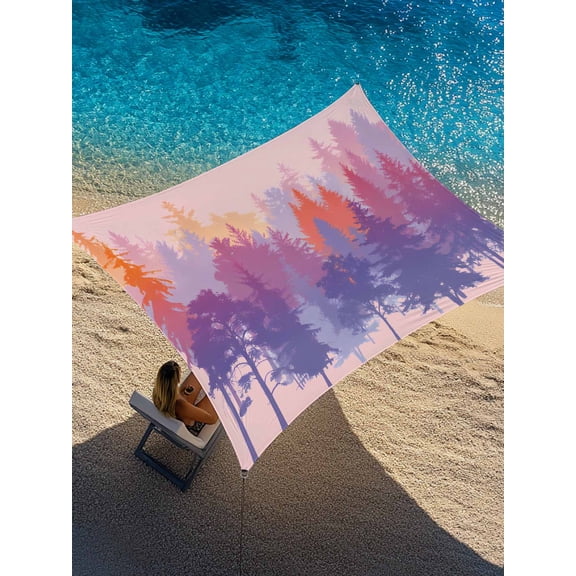 Outdoor Sun Shade Sail 6.5'x10', Forest Silhouette Patio Beach Shade Canopy Cloth Waterproof, Retro Abstract Watercolor Forest Trees Pink TearResistant & UV Protection Sun Sail for Backyard Garden