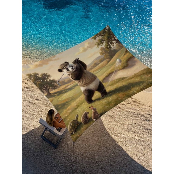 Outdoor Sun Shade Sail 6.5'x10', Golf Panda Patio Beach Shade Canopy Cloth Waterproof, Watercolor Funny Animal Field Sports TearResistant & UV Protection Sun Sail for Backyard Garden Deck