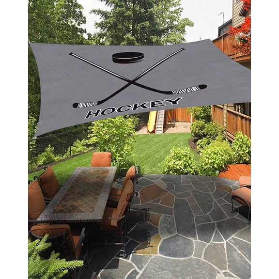 Outdoor Sun Shade Sail 6.5'x10', Gray Hockey Patio Beach Shade Canopy Cloth Waterproof, Modern Art Vintage Hockey Ball Sports TearResistant & UV Protection Sun Sail for Backyard Garden Deck