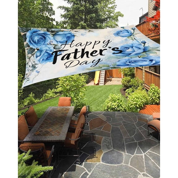 Outdoor Sun Shade Sail 6.5'x10', Happy Father's Day Patio Beach Shade Canopy Cloth Waterproof, Blue Spring Garden Floral TearResistant & UV Protection Sun Sail for Backyard Garden Deck