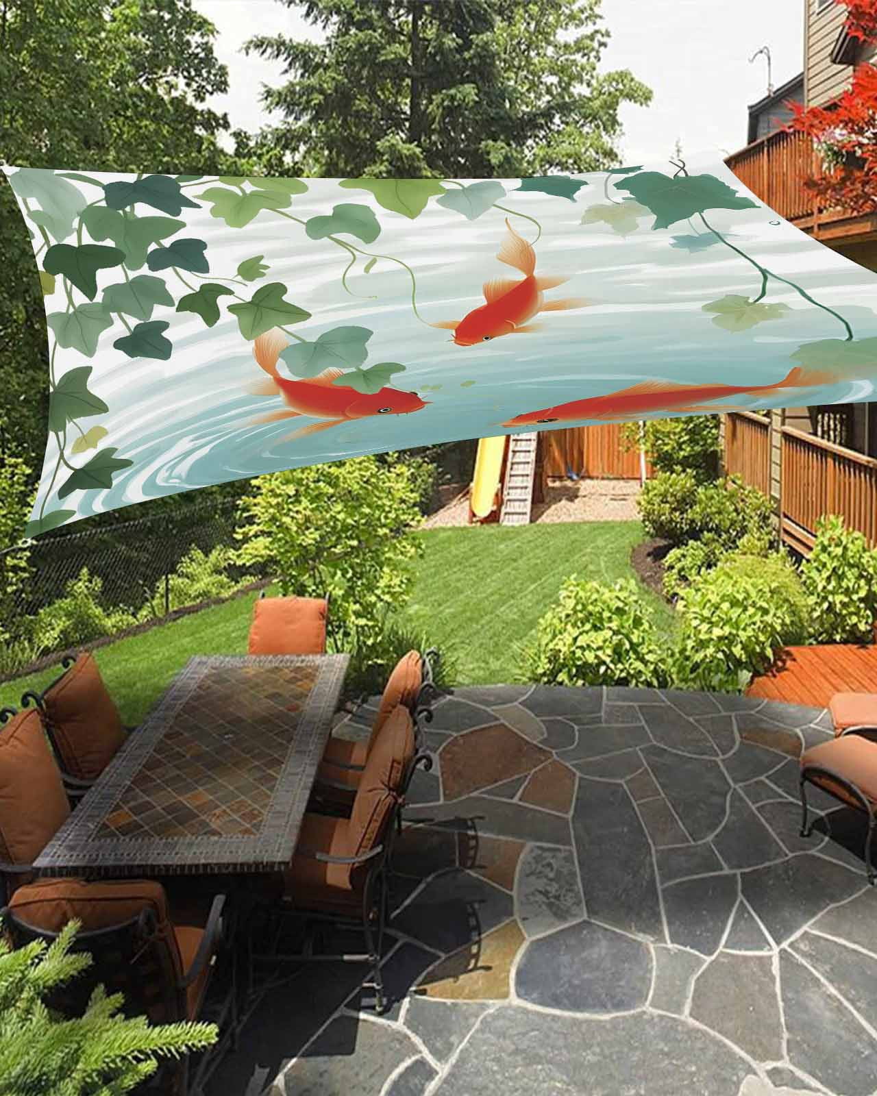 Outdoor Sun Shade Sail 6.5'x10', Japanese Carp Fish Patio Beach Shade ...