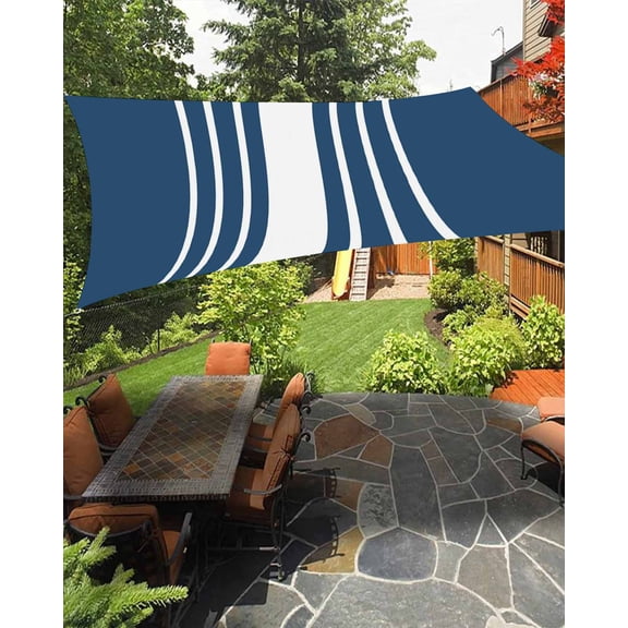 Outdoor Sun Shade Sail 6.5'x10', Navy Blue White Stripe Patio Beach Shade Canopy Cloth Waterproof, Modern Rustic Vertical Striped TearResistant & UV Protection Sun Sail for Backyard Garden Deck