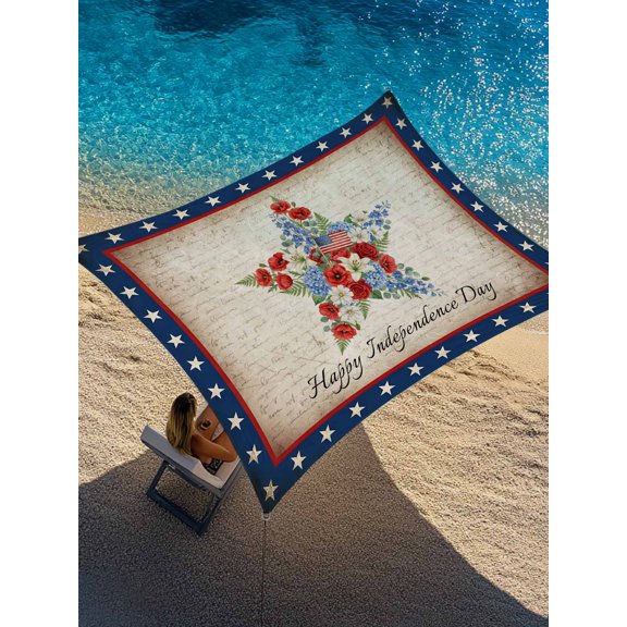 Outdoor Sun Shade Sail 6.5'x10', Poppy American Star Patio Beach Shade Canopy Cloth Waterproof, Vintage Happy Independence Day TearResistant & UV Protection Sun Sail for Backyard Garden Deck