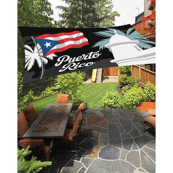 Outdoor Sun Shade Sail 6.5'x10', Puerto Rico Flag Patio Beach Shade Canopy Cloth Waterproof, Modern Art Palm Tree American Flags TearResistant & UV Protection Sun Sail for Backyard Garden Deck