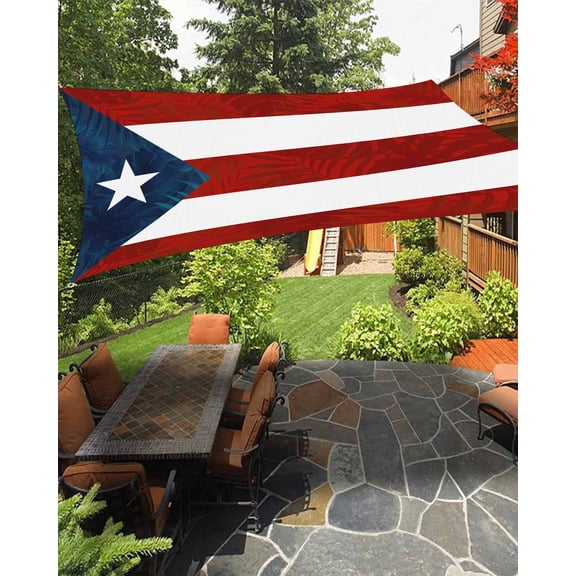 Outdoor Sun Shade Sail 6.5'x10', Puerto Rico Flag Patio Beach Shade Canopy Cloth Waterproof, Palm Leaf Botanical Red Striped Blue Star TearResistant & UV Protection Sun Sail for Backyard Garden Deck