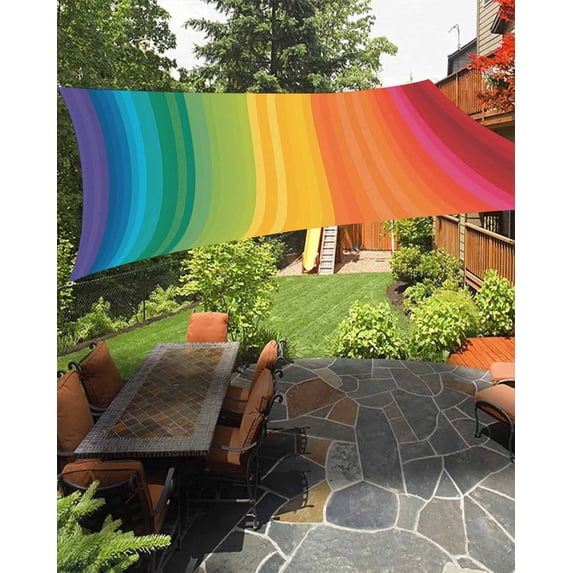Outdoor Sun Shade Sail 6.5'x10', Rainbow Striped Patio Beach Shade Canopy Cloth Waterproof, Colorful Gradients Modern Abstract Art TearResistant & UV Protection Sun Sail for Backyard Garden Deck